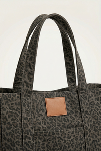 Sac cabas toile motif léopard